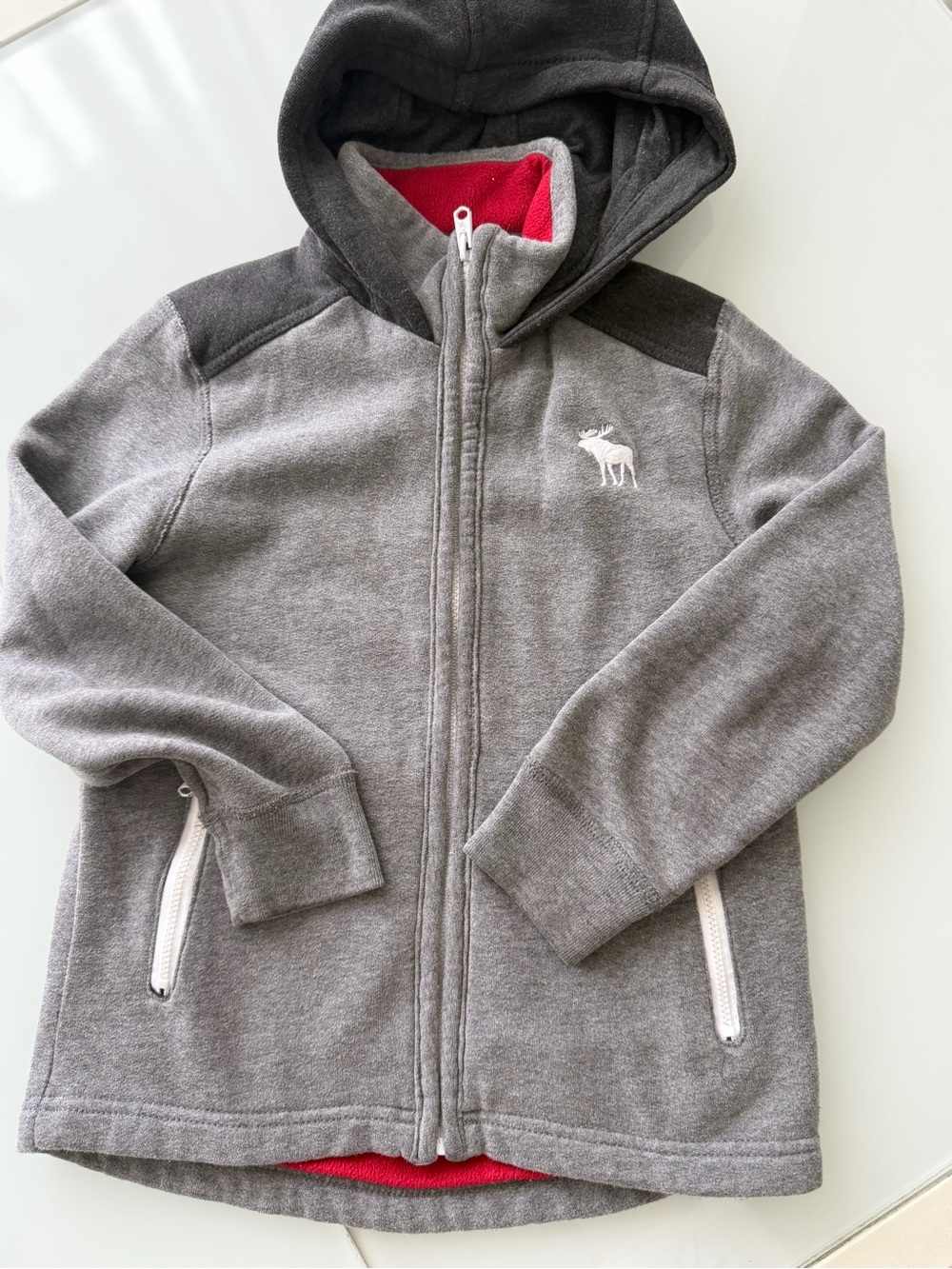 abercrombie kids Gray Hooded Zip Fleece with Red Lining